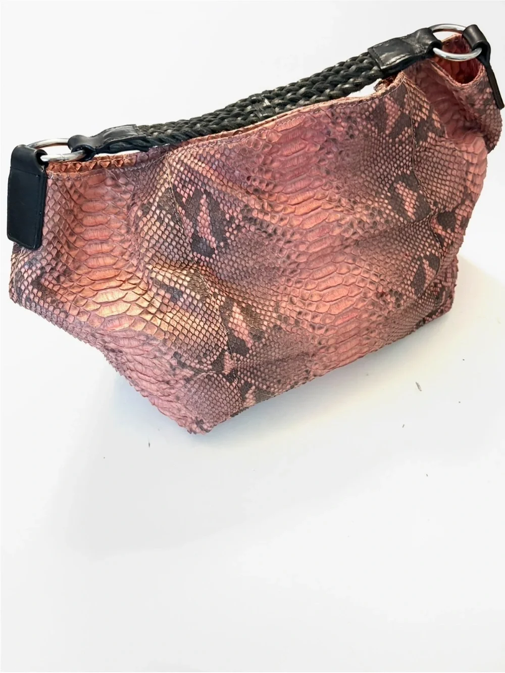 EXOTIC PYTHON Skin with a Pink and Black Pattern, Slouchy Hobo Bag